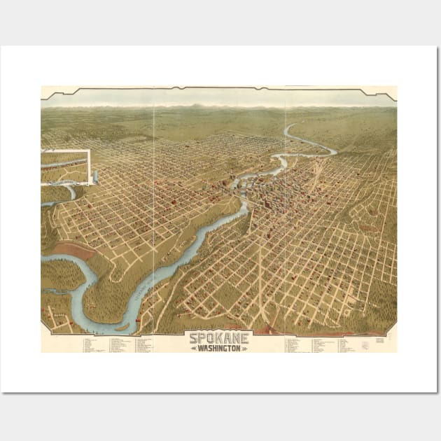 Vintage Pictorial Map of Spokane Washington (1905) Wall Art by Bravuramedia